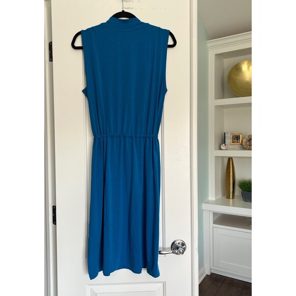 Eileen Fisher Mock Neck Tie Waist Sleeveless Dress Marine Blue $178 - L NWT - Picture 4 of 11